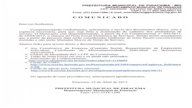 COMUNICADO NFe